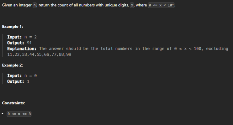  JAVA_LeetCode 357_Count Numbers with Unique Digits