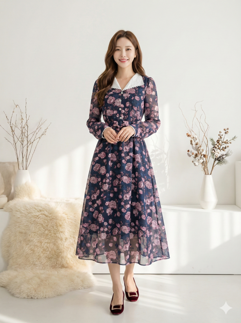 2025 FW I 웨이브원피스 I 플라워 쉬폰원피스 I 데일리룩 I 모임룩