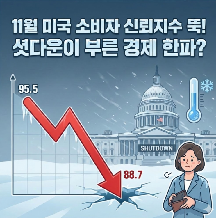  미국 소비자 신뢰지수 88.7로 하락, 11월 경제 지표 분석