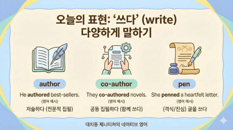  "He wrote a book" 대신 "He authored a book" 써보기!
