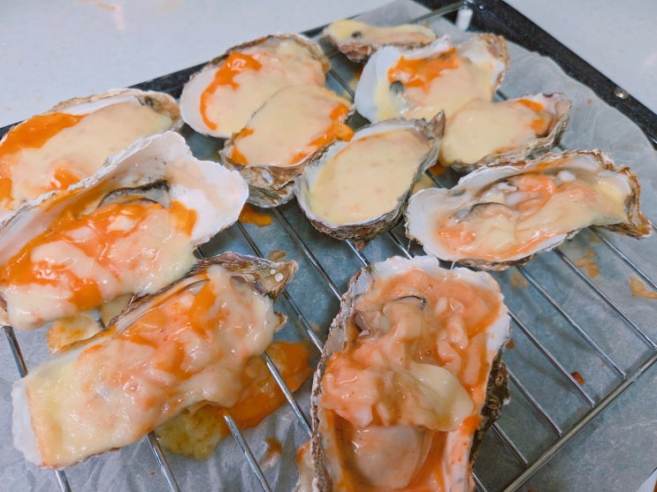  12월 제철 음식 굴 석화 하프쉘 차이 에어프라이어 치즈구이 만들기