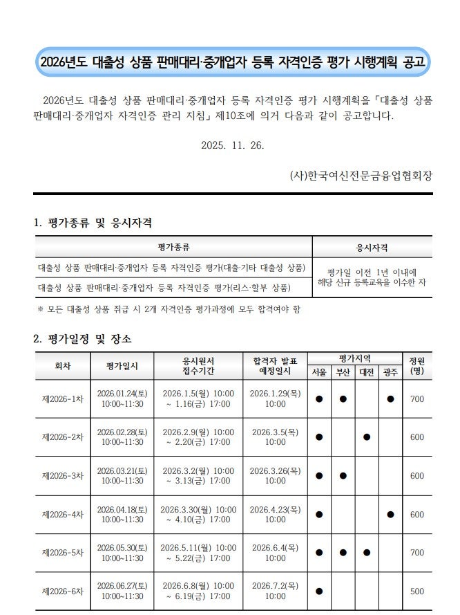 2026년 대출상담사 자격시험 일정 안내