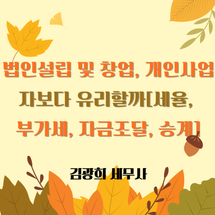  법인설립 및 창업, 개인사업자보다 유리할까[세율, 부가세, 자금조달, 승계]