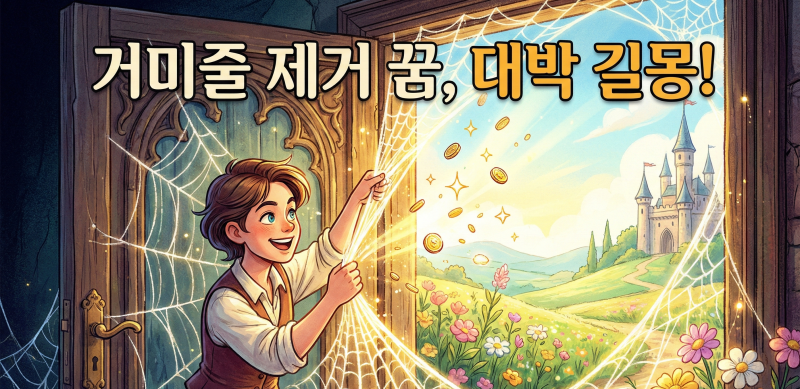 [꿈해몽] 거미줄 걷어내는 꿈, 대박 조짐일까? 답답한 일이 술술 풀리는 최고의 길몽 분석!
