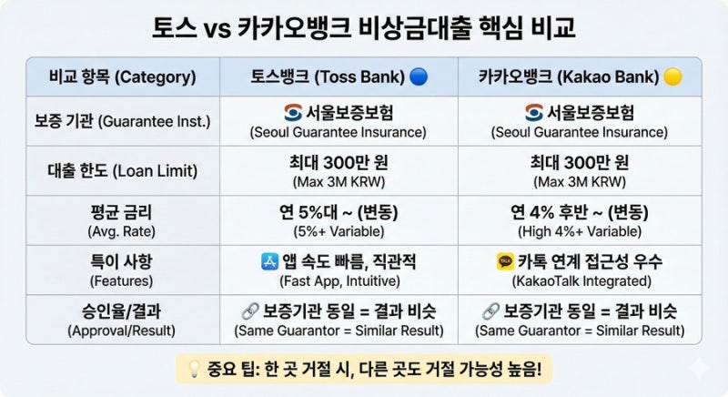 토스 vs 카카오뱅크 비상금대출 승자전! 조건, 금리 비교 및 신청 후기 (거절시 대응방법)