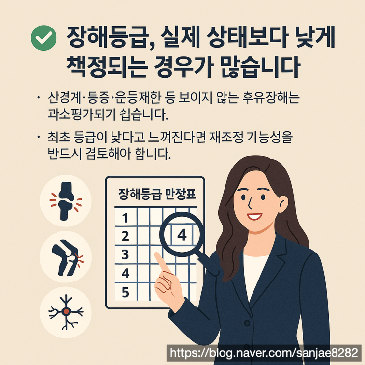  장해등급 너무 낮게 나왔다면 상태 변화 입증하면 상향 가능합니다
