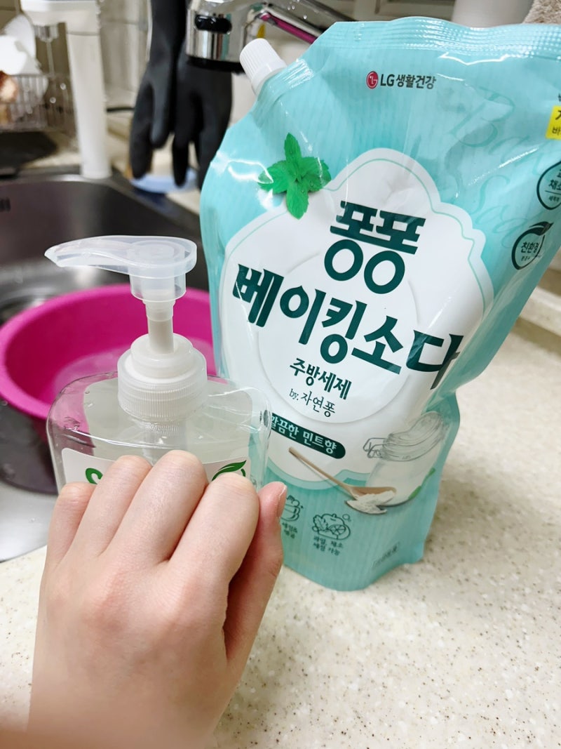 식초 세척제 대신 퐁퐁 주방세제 베이킹소다 액체세제 과일세척 주방세제리필 대용량 ! 통 ....