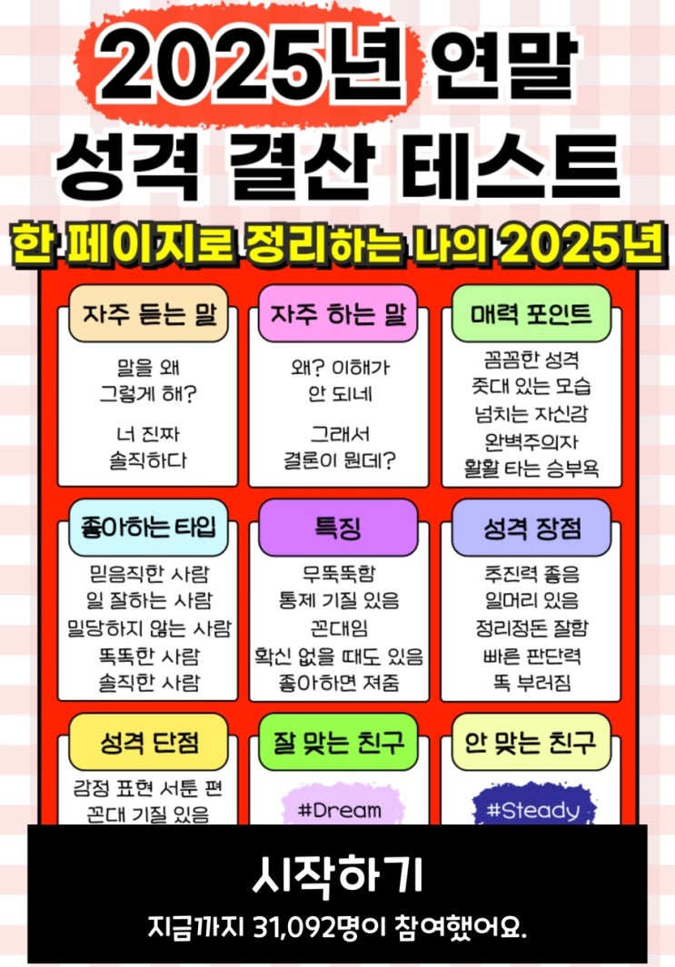  2025년 연말 성격 결산 테스트, 연말 성격 결산으로 확인하는 나의 성격 알아보기!