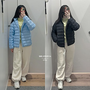 유니클로 키즈 경량패딩 160 150 사이즈 비교 성인 키작녀 패딩