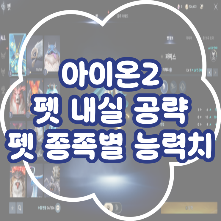  아이온2 펫 종족별 능력치 정리, 펫 추천 이해도 올리는 방법
