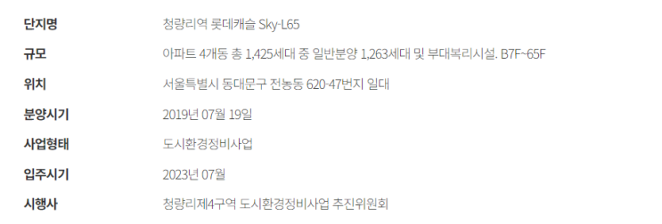 청량리역 롯데캐슬 SKY L65 무순위 청약 줍줍 일정
