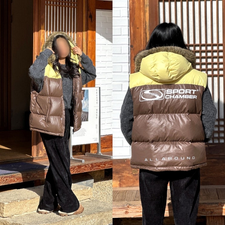  오리털 조끼 패딩 스포츠챔버 레트로한 퍼 베스트 코디