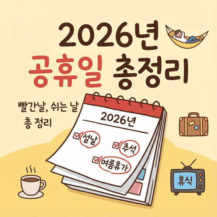  2026년 공휴일 빨간날 총정리 | 설날 추석 연휴, 쉬는날 개수 118일?