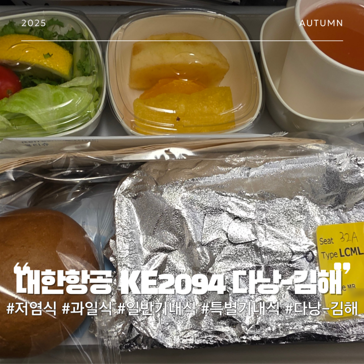  대한항공 KE2094 A330-300 탑승 후기 다낭 - 부산 일반기내식 특별기내식 저열량식 과일식