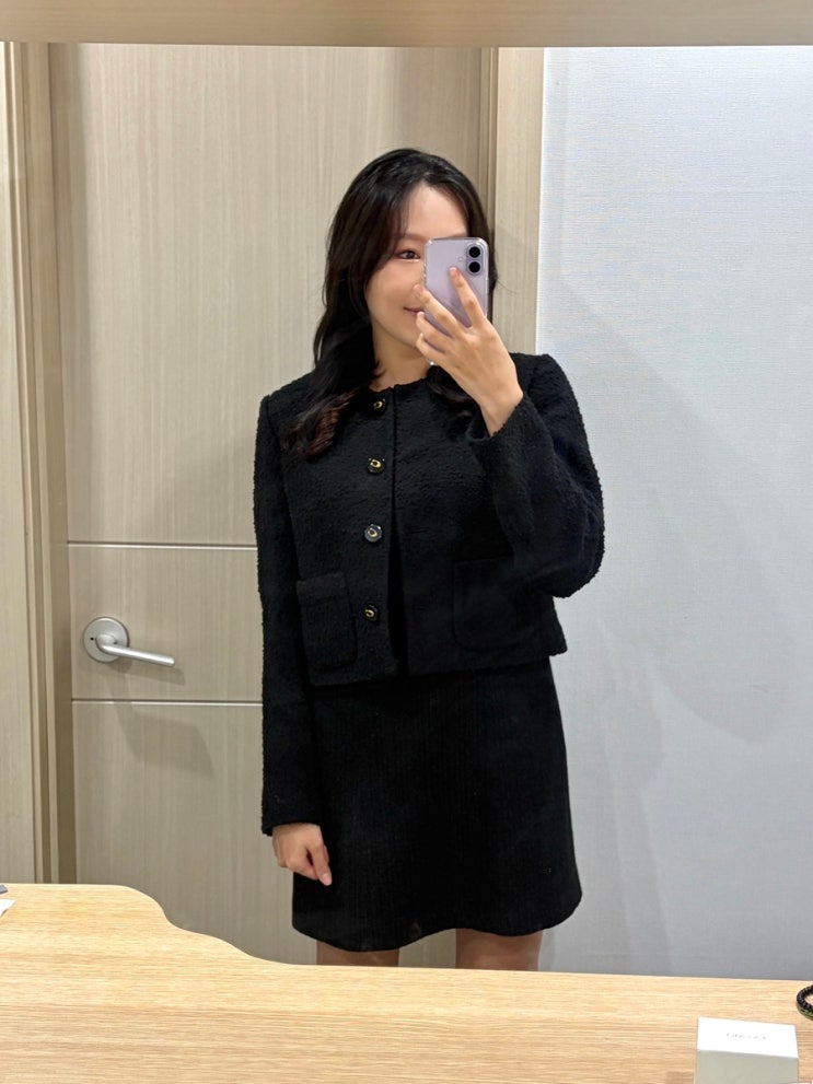  여자 겨울 하객룩 코디 구두 추천 (코치 부클레 재킷 + 준지 트위드 미니원피스 + 레페토 힐포인티 산드리옹)