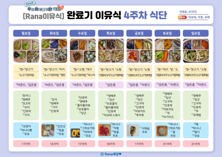  [Rana이유식] 완료기 이유식 4주차 메뉴(단유, 밥태기 시즌2)