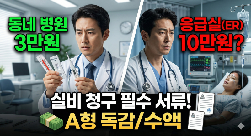 독감 검사비용 3만원 vs 10만원? 응급실 가격 차이 & 실비 청구 필수 서류 (A형 독감/수액)