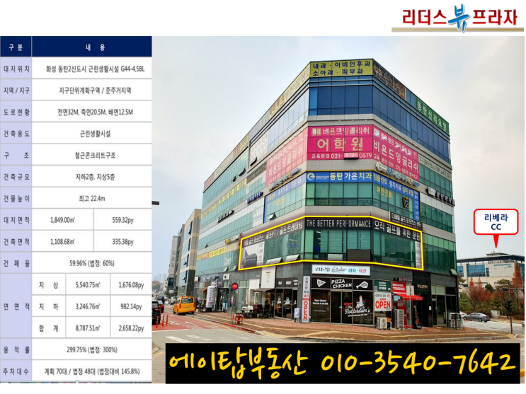  동탄2 오산동 리더스뷰 프라자 2층 상가 전용 69평 최저가 매매