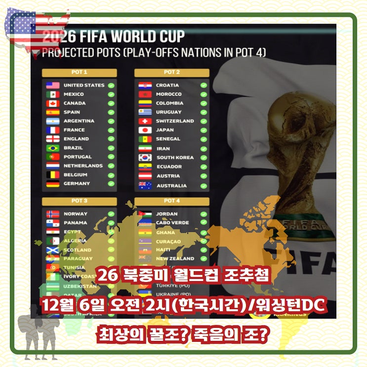 2026 북중미 <b>월드컵 조추첨</b>, 12월 6일(토) 워싱턴 DC... 