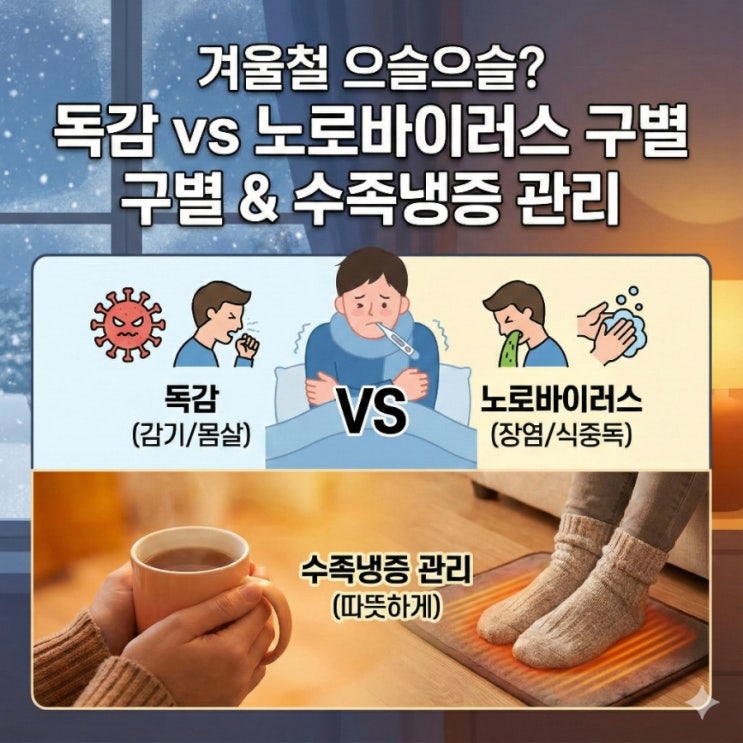  겨울철 으슬으슬 몸살? 독감 vs 노로바이러스 증상 구별법과 수족냉증 관리