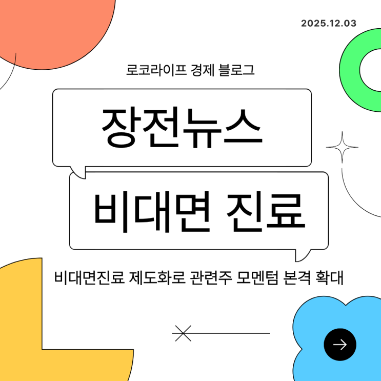 12월 3일 오늘 비대면 진료 장전뉴스, <b>비대면진료 제도화</b>로... 
