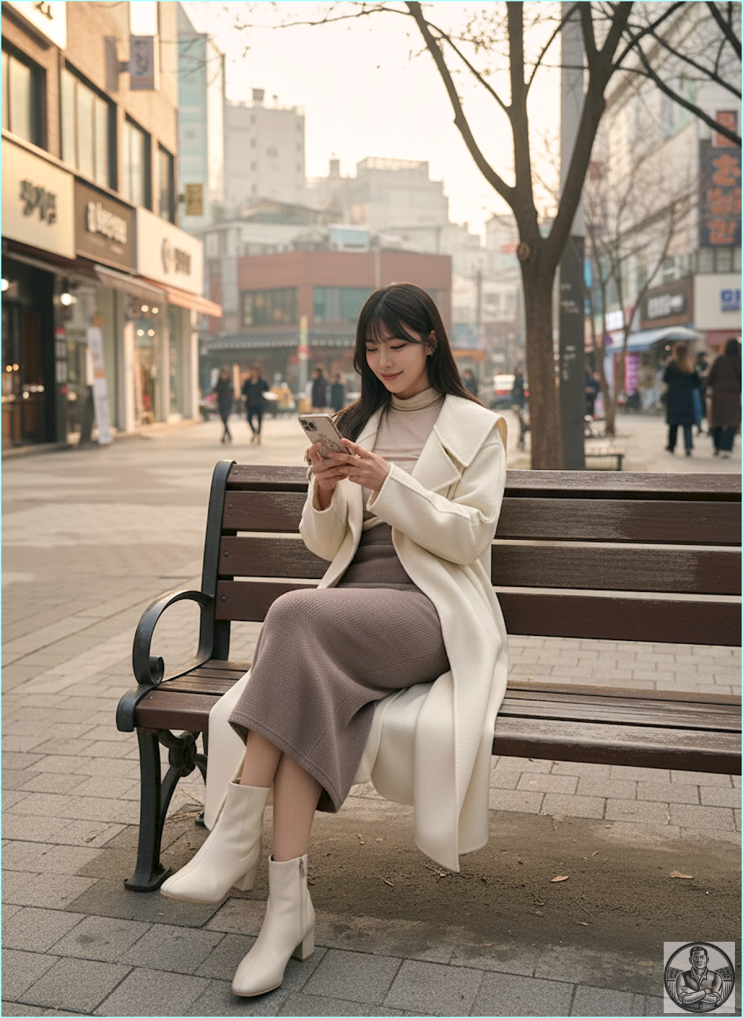  화이트 롱코트 입고 뚱뚱해 보인다면? 톤온톤 법칙 무시한 탓입니다
