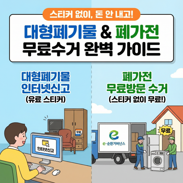  대형폐기물 스티커 가격 및 인터넷 신고 방법 | 폐가전 무료 수거 꿀팁 정리!