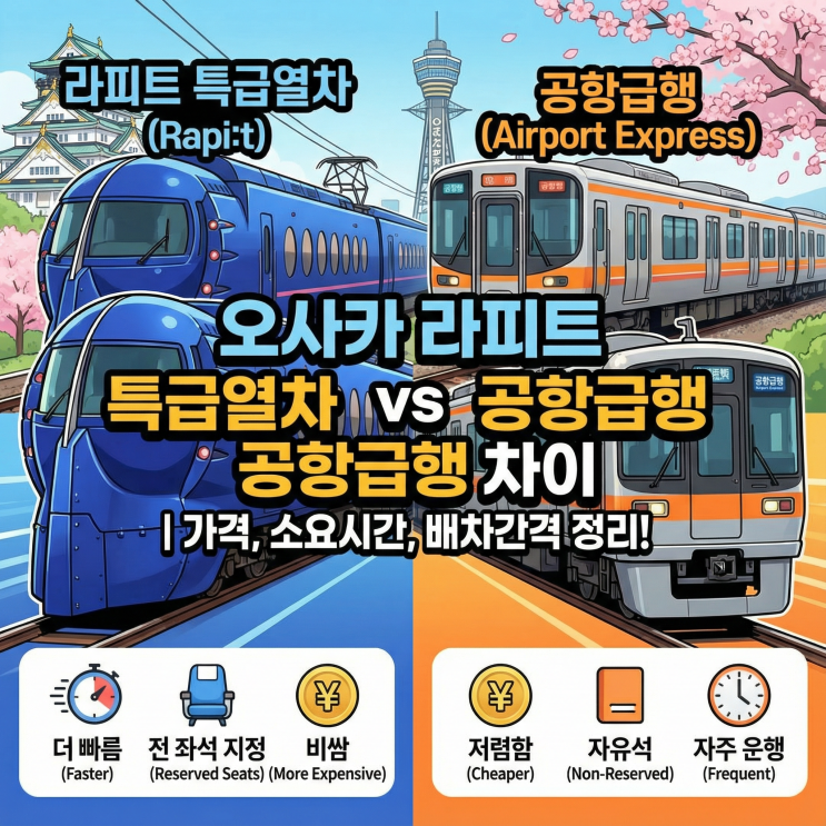  오사카 라피트 특급열차 공항급행 차이 | 가격, 소요시간, 배차간격 정리!
