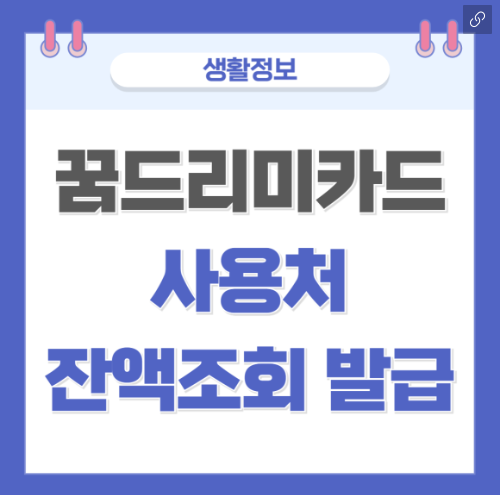 꿈드리미카드 사용처 잔액조회 발급 방법(정리)