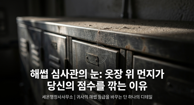  옷장 위 먼지, 심사관은 사다리를 타고 올라가서 확인합니다.