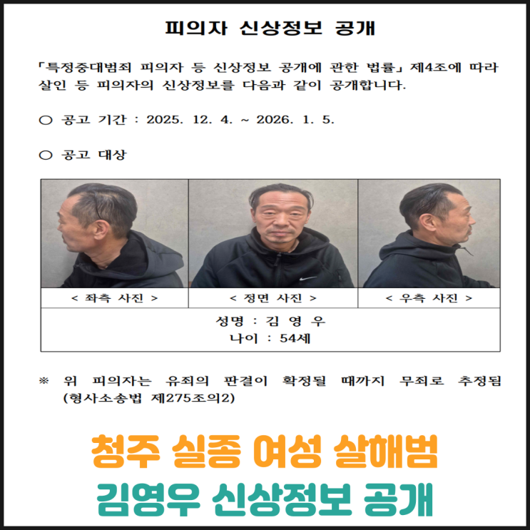  청주 실종 여성 살해범 김영우 신상정보 공개
