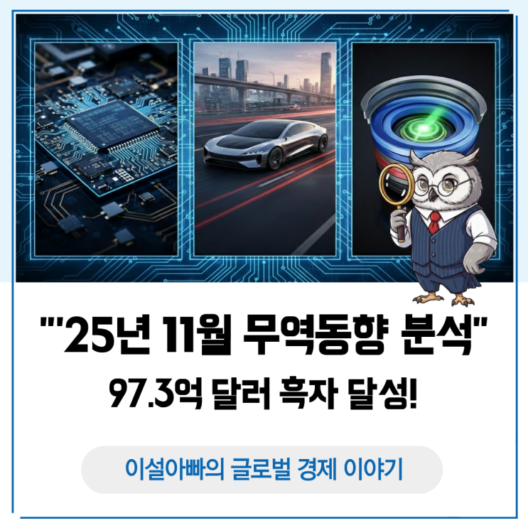  2025년 11월 무역동향 분석: 97.3억 달러 흑자 달성!