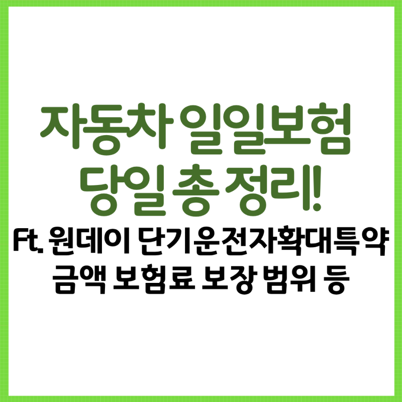 자동차 일일보험 당일 총 정리! Ft. 원데이 단기운전자확대특약 금액 보험료 보장 범위 등