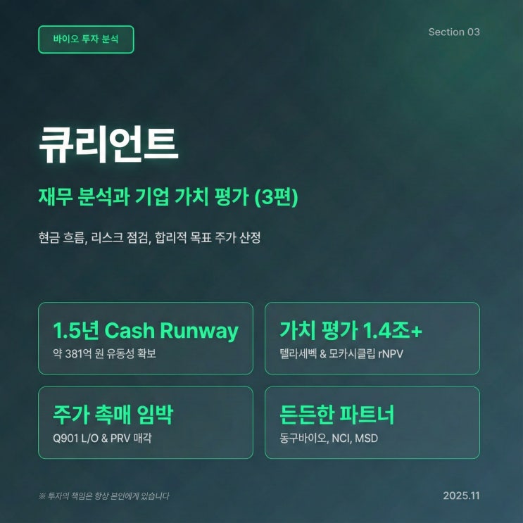  [큐리언트 (115180) 기업분석 3편]: 재무 분석과 기업 가치 평가를 통한 합리적 목표 주가 산정