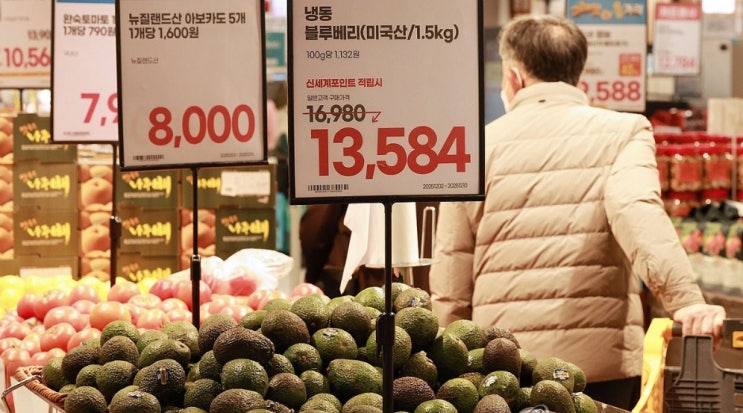 먹거리 물가 5년 새 27% 폭등-<b>고환율</b>에 수입산 <b>과일</b>·생선·고기↑
