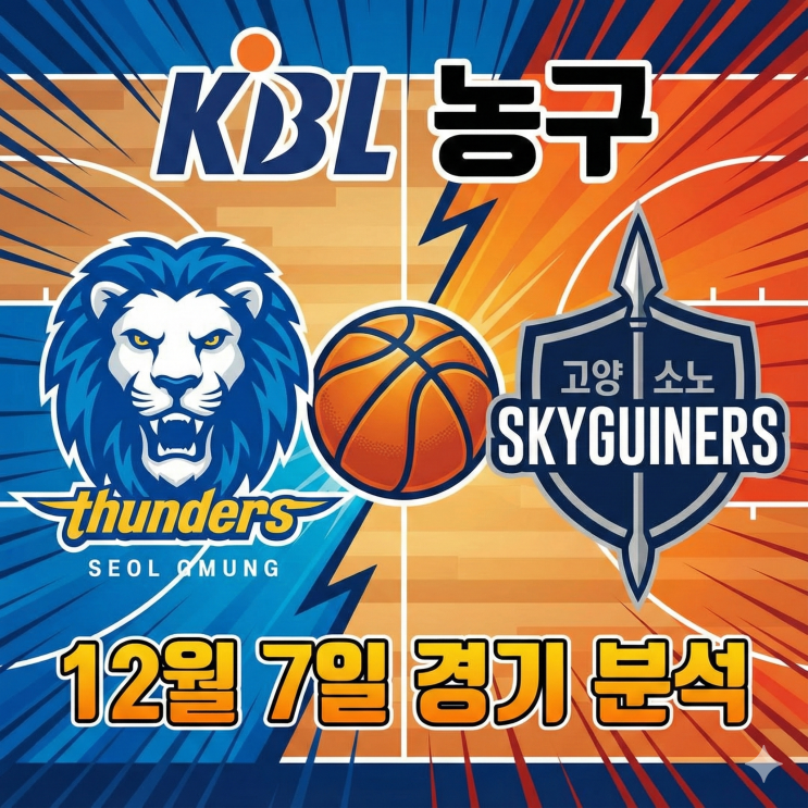2025년 12월 7일 서울 <b>삼성</b> vs 고양 <b>소노</b> 농구 <b>경기</b> 분석: 배당... 