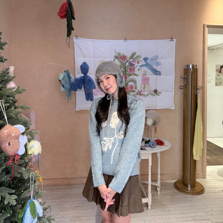  시눈 사라즈문 브이넥 니트 비니 매장 겨울 코디 후기