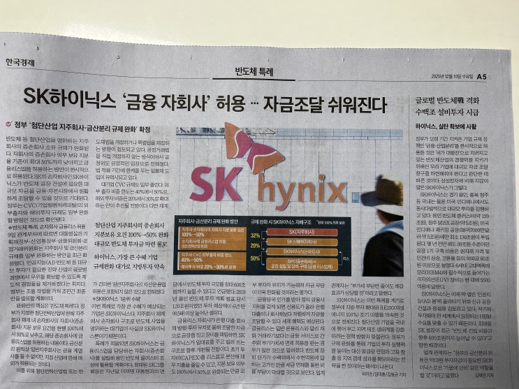  [25.12.10] 첨단산업 지주회사, 금산분리 규제 완화, SK하이닉스에 수혜. 금산분리 뜻과 기업 지배구조에 대해 쉽게 알아보자.