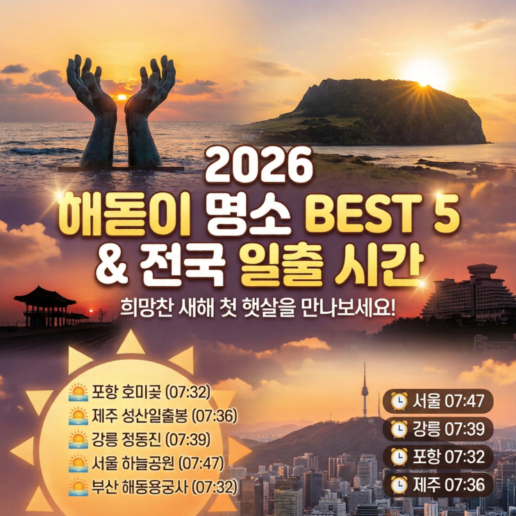  2026 해돋이 명소 BEST 5 & 전국 일출 시간