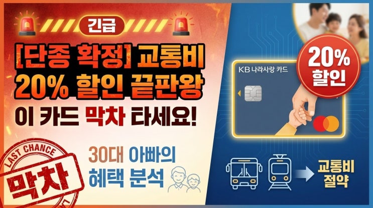  [단종 확정] 교통비 20% 할인 끝판왕 '이 카드' 막차 타세요! (30대 아빠의 혜택 분석)