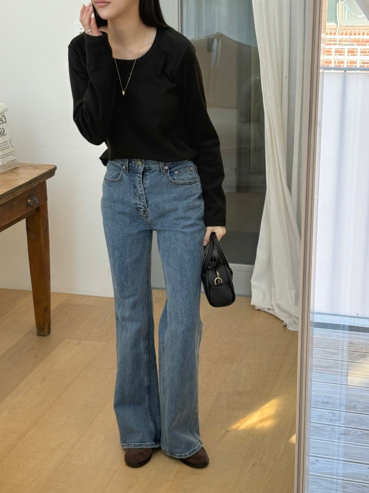  겨울양기모긴팔티 추천  따뜻한 여성 기본 라운드넥 티셔츠 데일리 코디 & 착용후기
