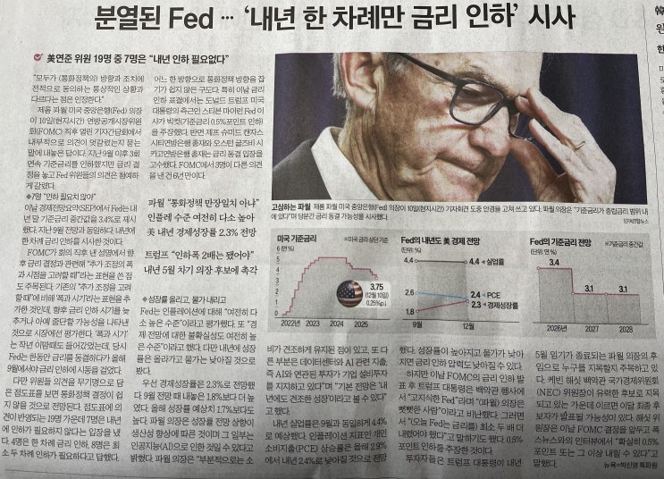  [25.12.12] 미국 연준 Fed, 내년 한 차례만 금리 인하 시사, 매파적 금리 인하 발언. 매파 비둘기파 개념과 금리에 대해 쉽게 알아보자