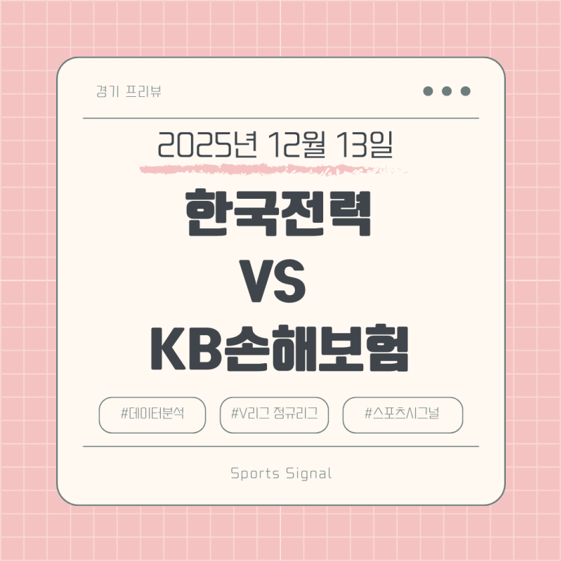 [남자배구_프리뷰] 2025년 12월 13일 한국전력 빅스톰 배구단 KB손해보험 스타즈 배구단 경기분....