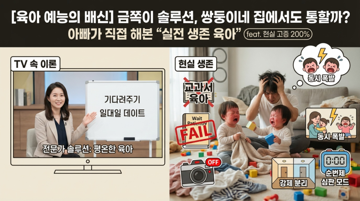  [육아 예능의 배신] 금쪽이 솔루션, 쌍둥이네 집에서도 통할까? 아빠가 직접 해본 '실전 생존 육아' (feat. 현실 고증 200%)