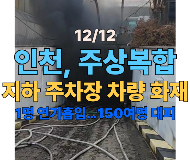 인천, <b>주상복합</b> 지하 주차장 차량 <b>화재</b>  연기흡입…150여명 <b>대피</b>