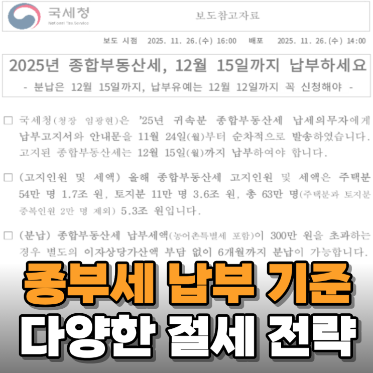  종부세 납부 기준 및 합산배제와 절세 전략