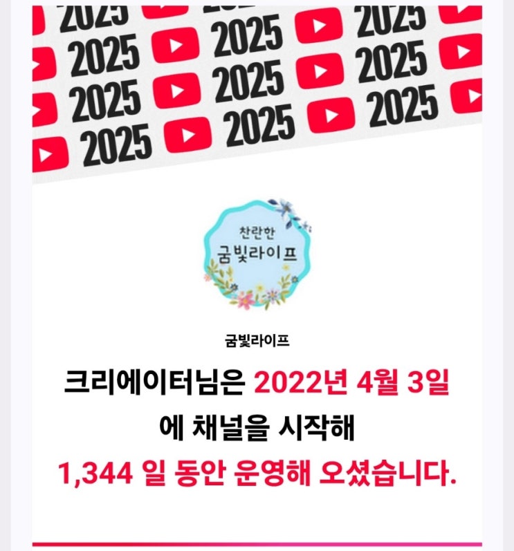  유튜브 연말 결산 '굼빛라이프' 채널 올해의 주요 성과 기록