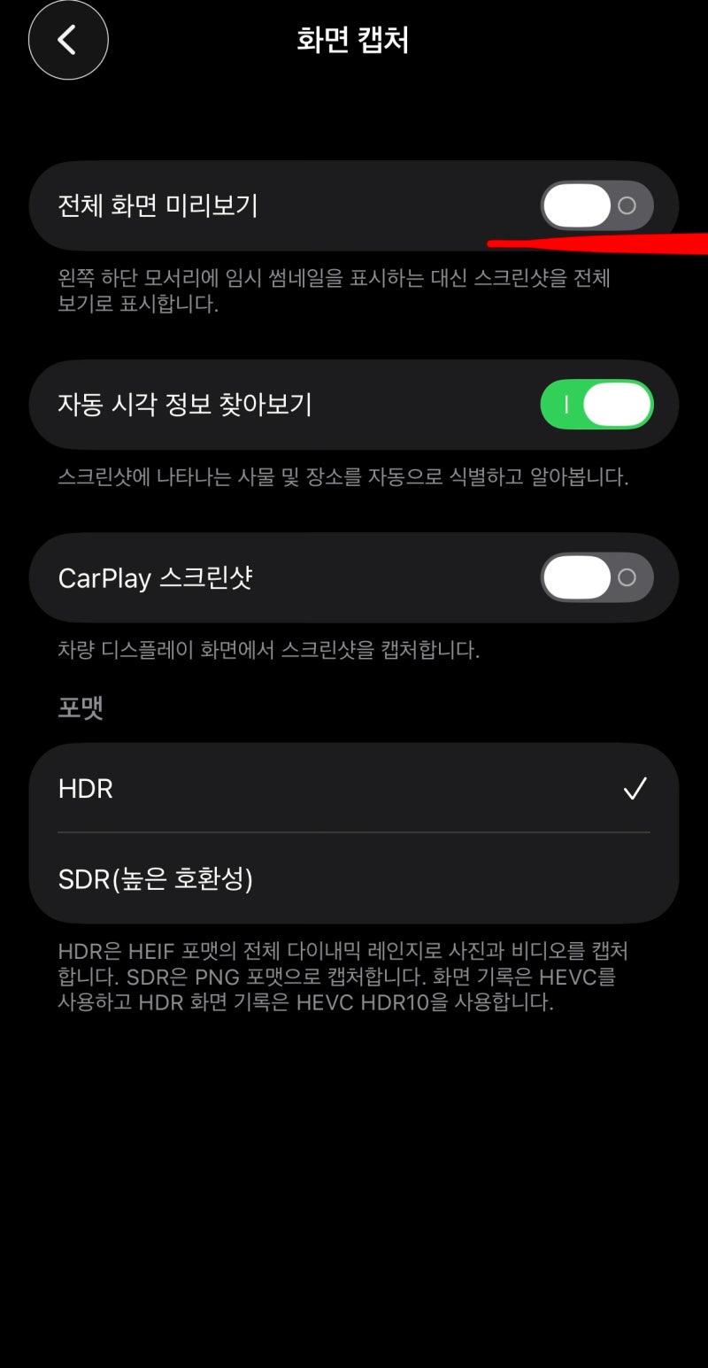 아이폰 화면캡쳐 스크린샷 자동저장, 미리보기 안 뜨게 하는 법 / 설정변경