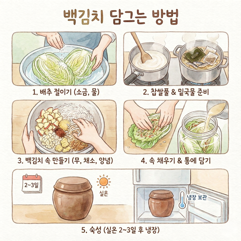 백김치 담그는 방법, 시원한 레시피, 3포기도 OK!