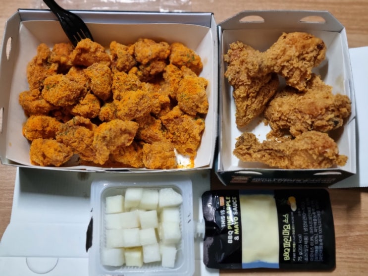  bbq 뿜치킹 순살 황금올리브치킨 반마리 후기